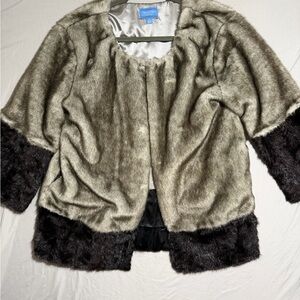 vera wang simplyvera grey gray faux fur coat jacket, women's xl‎ #1521